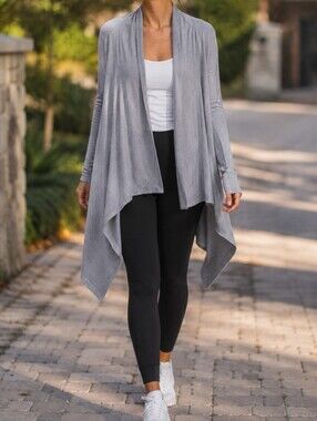 Lululemon Universal Wrap Light Gray Open Drape Cardigan Waterfall Sweater Travel